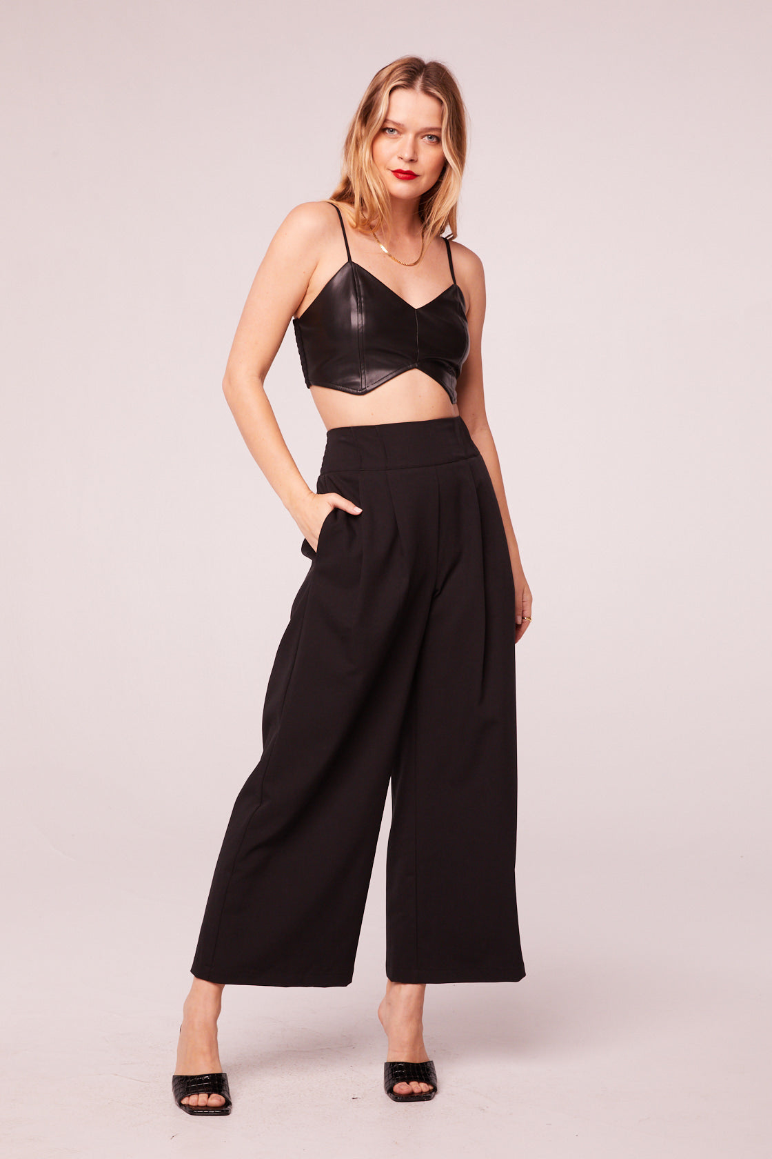 Women knitted black set with palazzo pants and wrap knitted top | Wome –  mockniwear